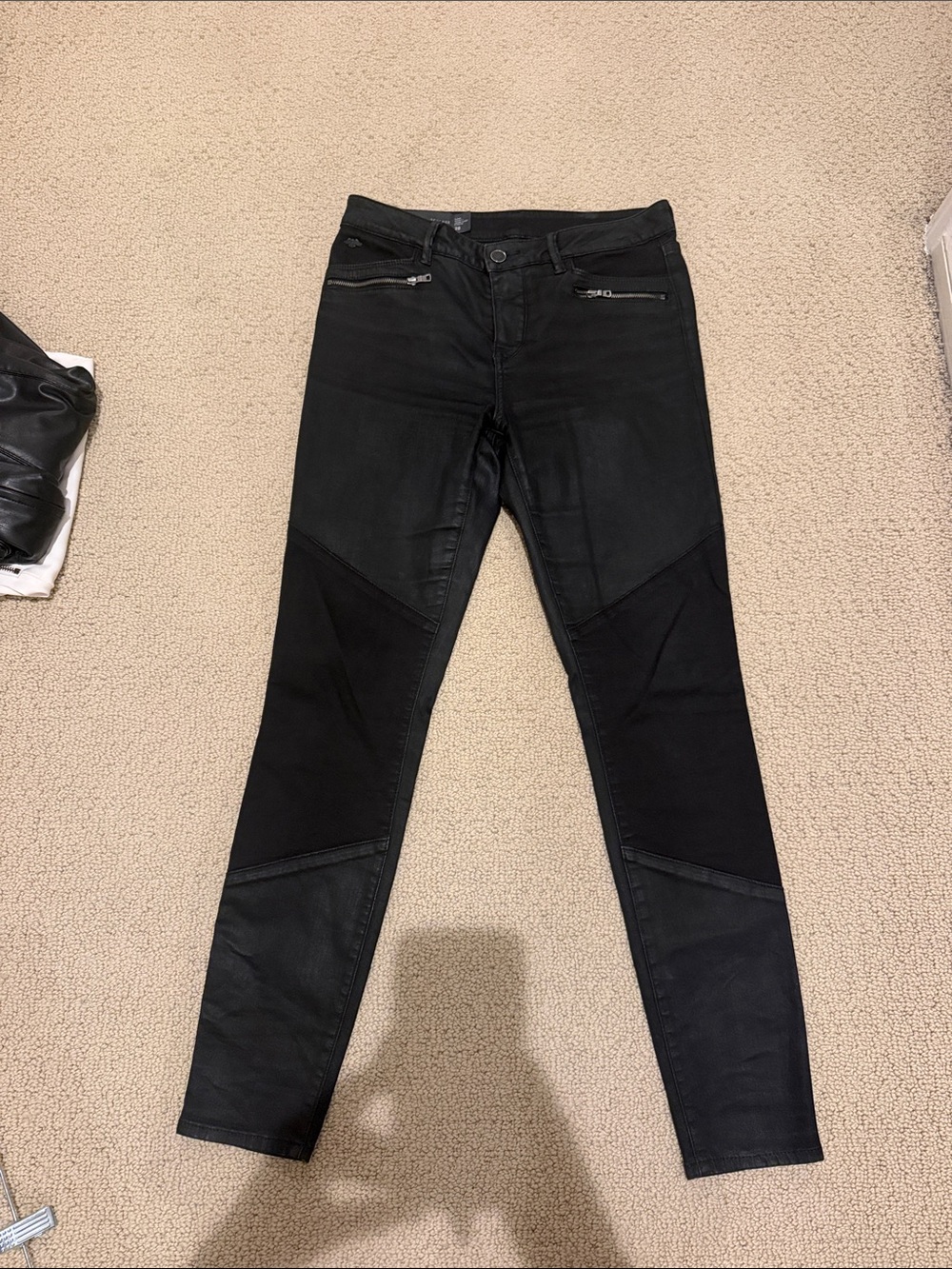 Armani Exchange Black Skinny Moto Jeans with Zip Accents
